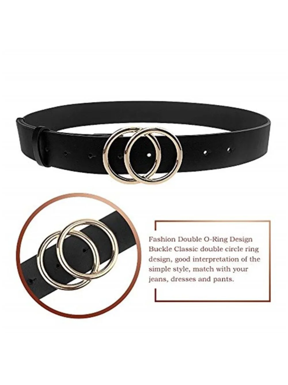 Womens Faux Leather Belts Double O Ring Buckle Black Brown White 3 Pack Fashion